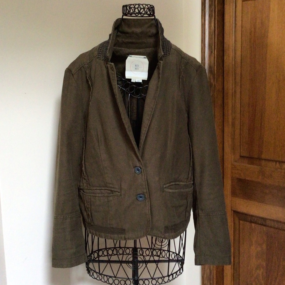 Anthropologie | Hei Hei Army Green Mixed Media jacket blazer Women’s, 14P - Picture 4 of 11